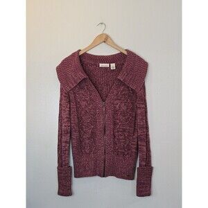 DKNY Full Zip Cable Knit Sweater Womens Size Medium Cozy Cabin Core Earthy